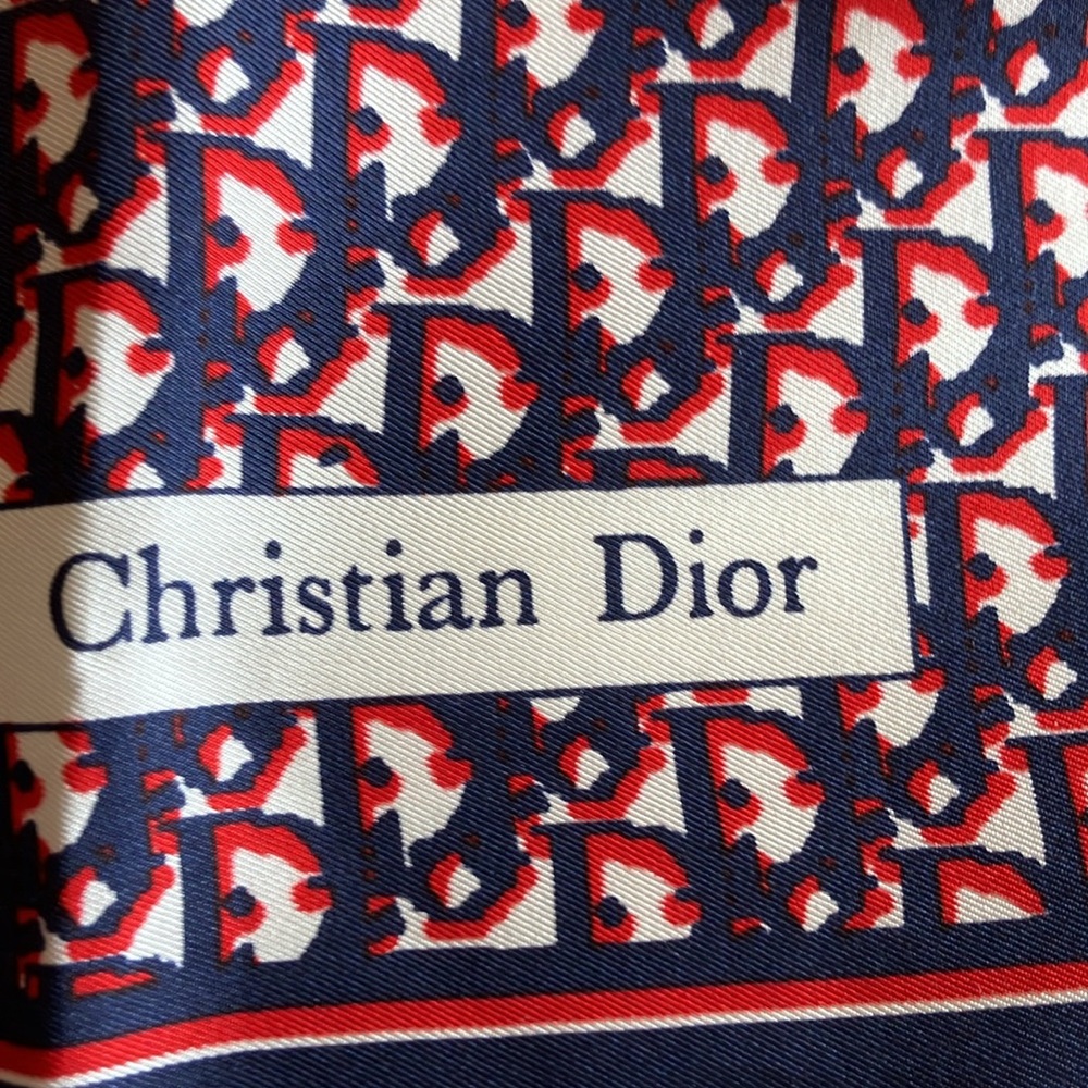Dior Blue and Red Patterned Silk Scarf - Picture 3 of 9